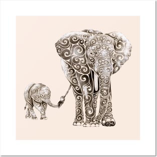 Swirly Elephant Family Posters and Art